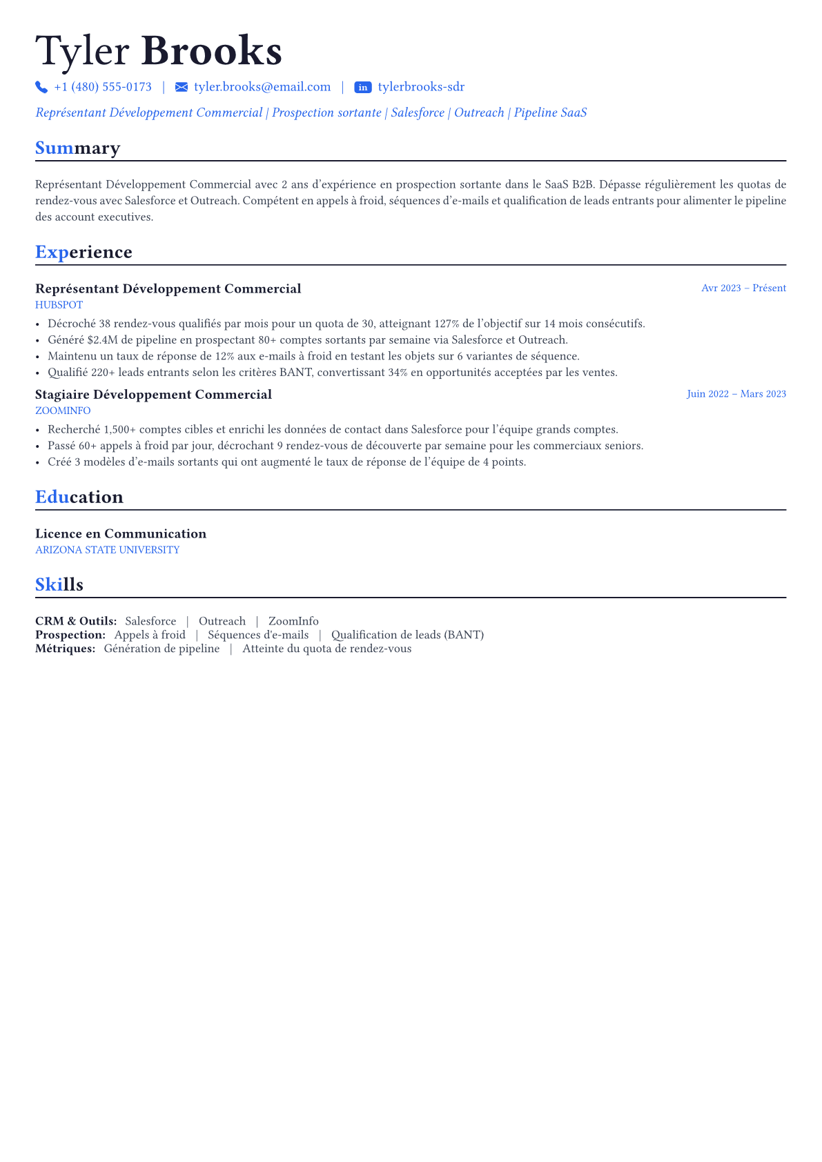 Sales Representative exemple de CV