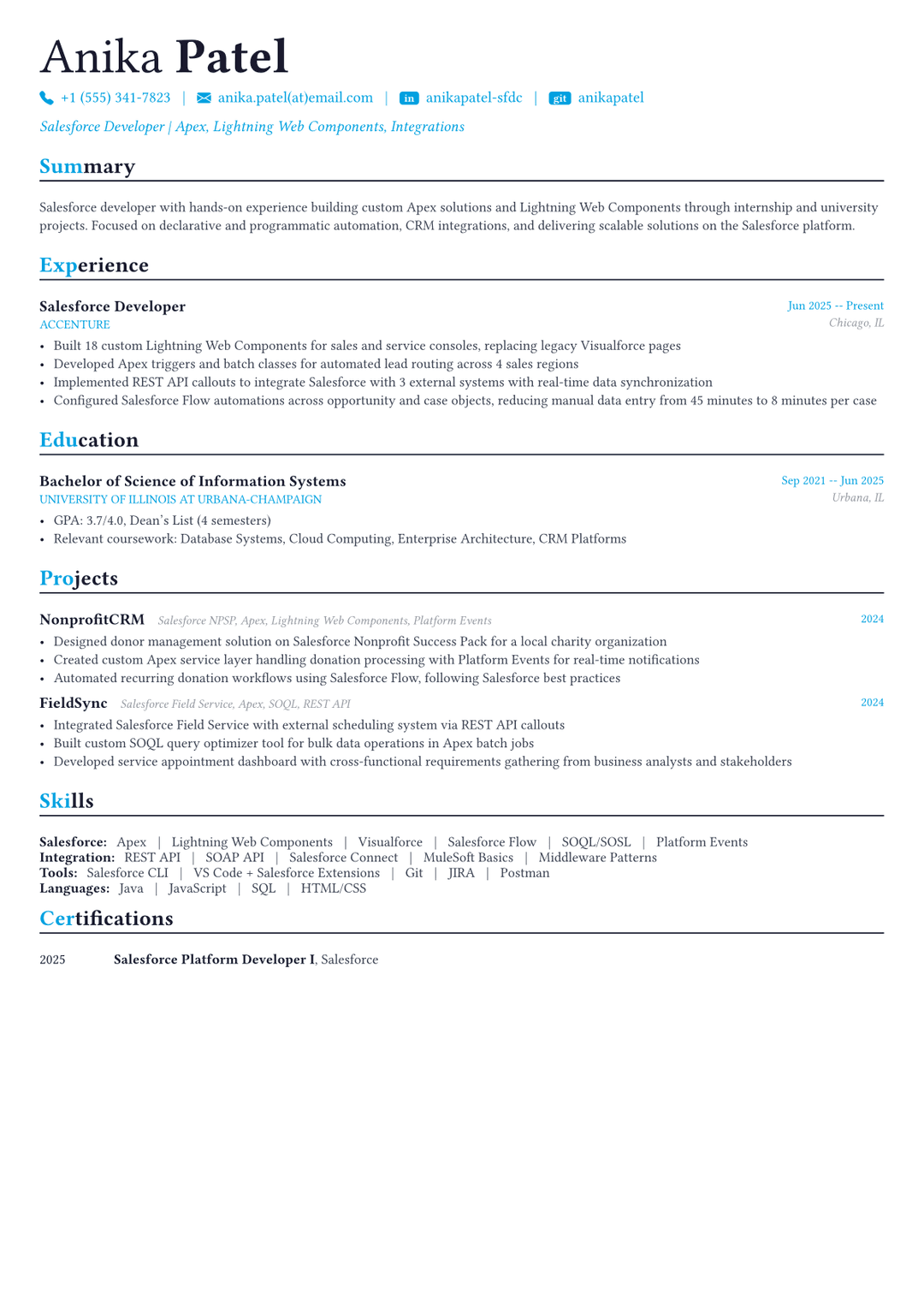 Salesforce Developer resume example