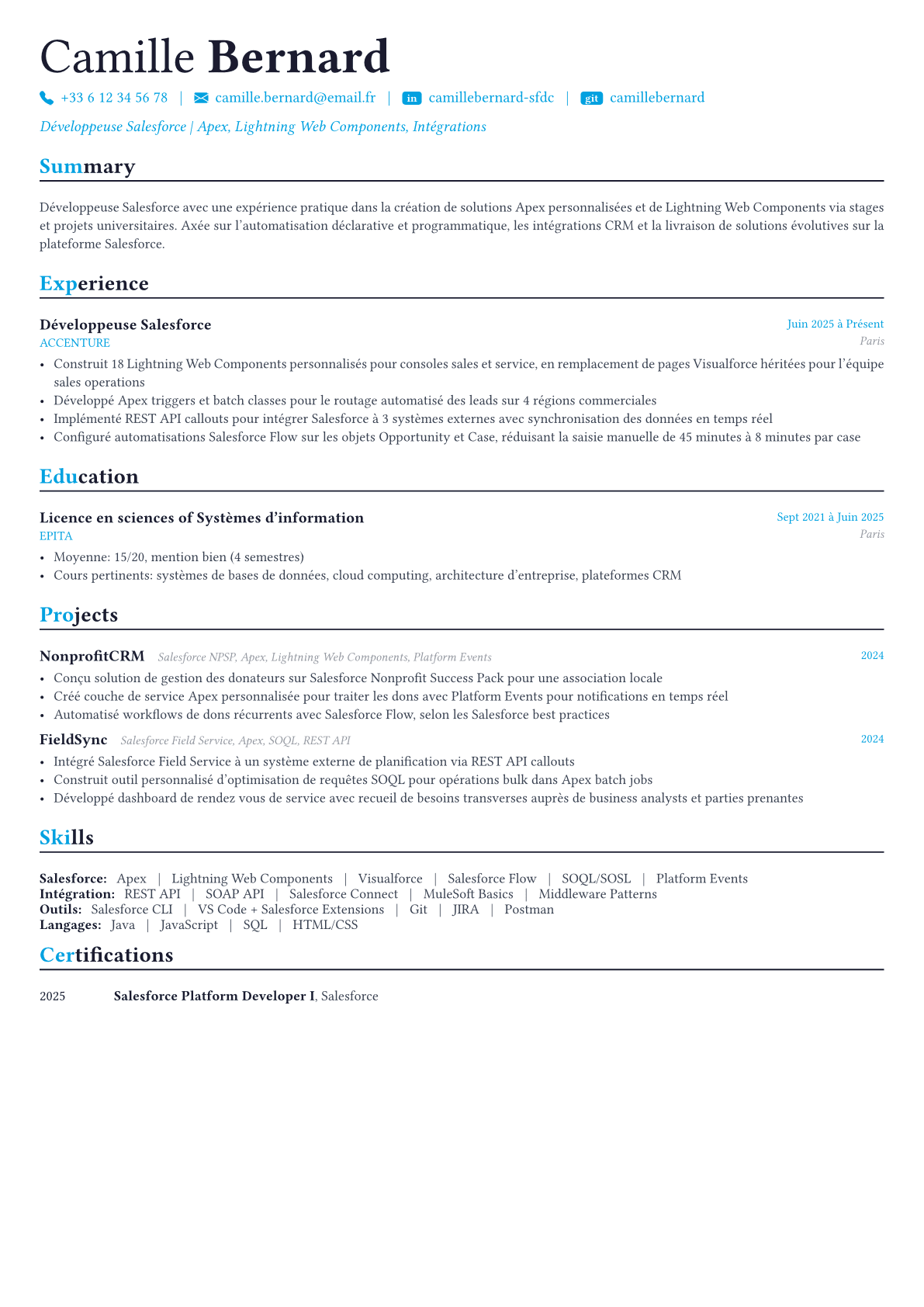 Salesforce Developer exemple de CV