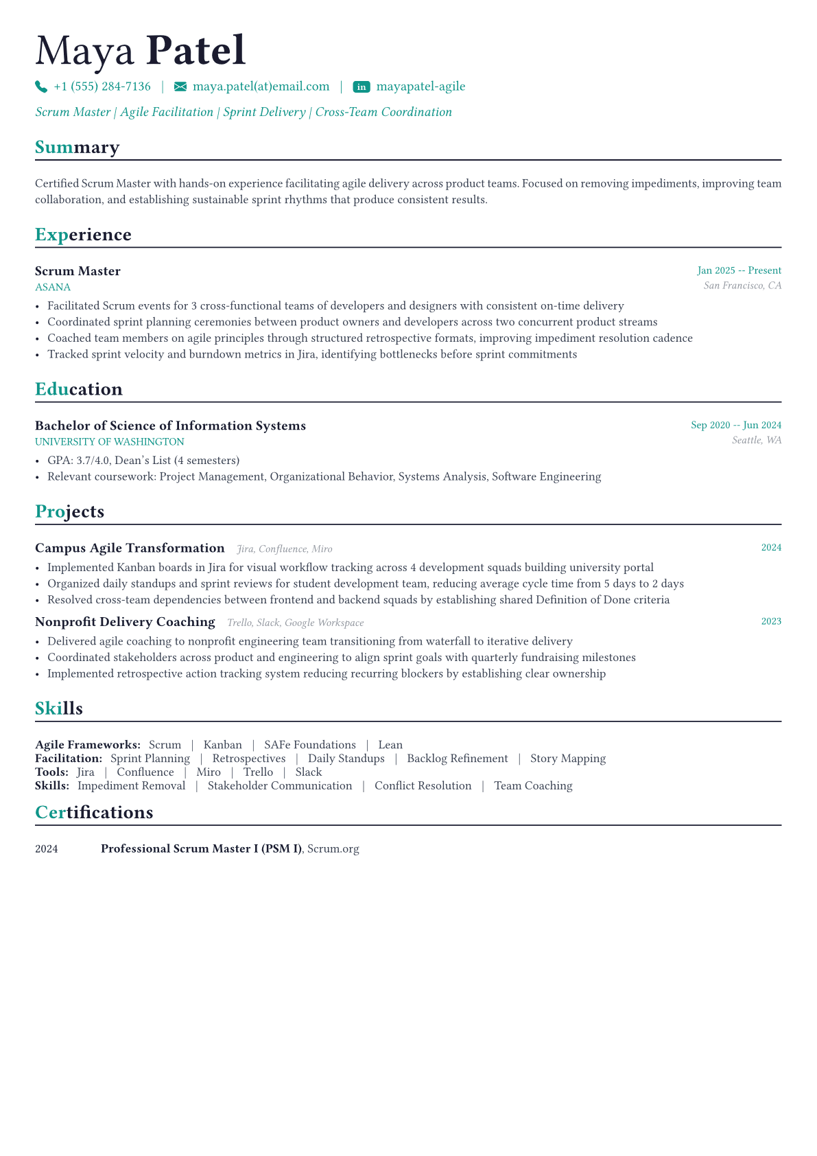 Scrum Master exemple de CV