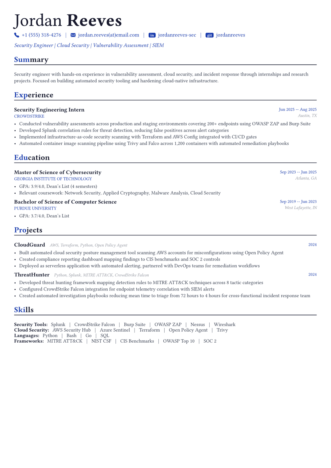 Security Engineer resume example