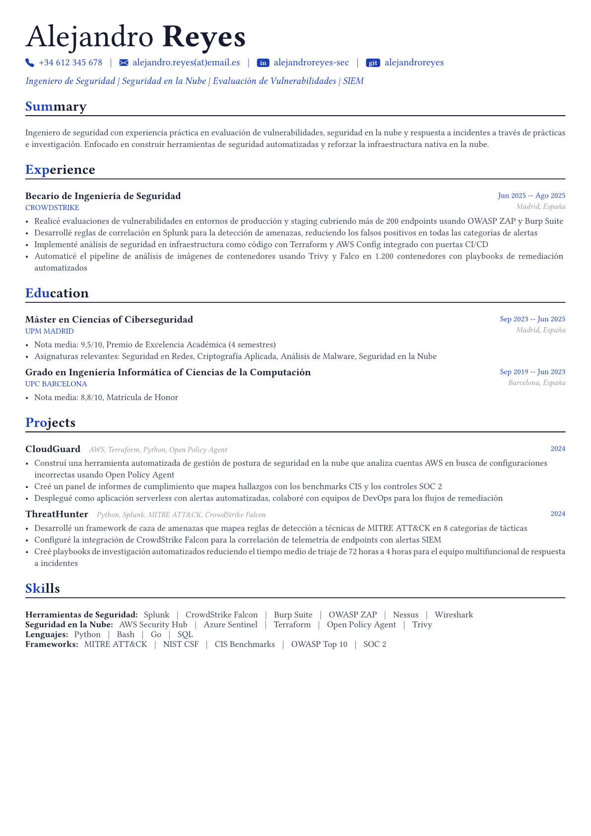 Security Engineer ejemplo de CV