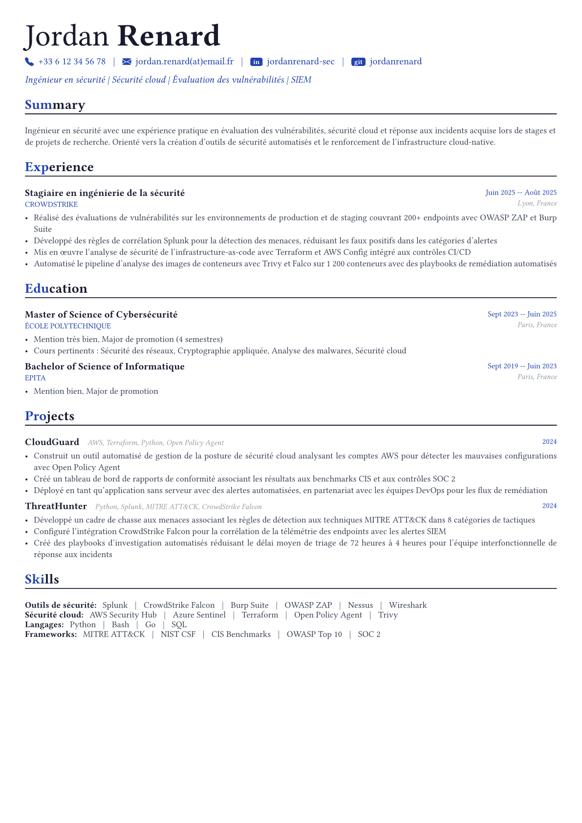 Security Engineer exemple de CV