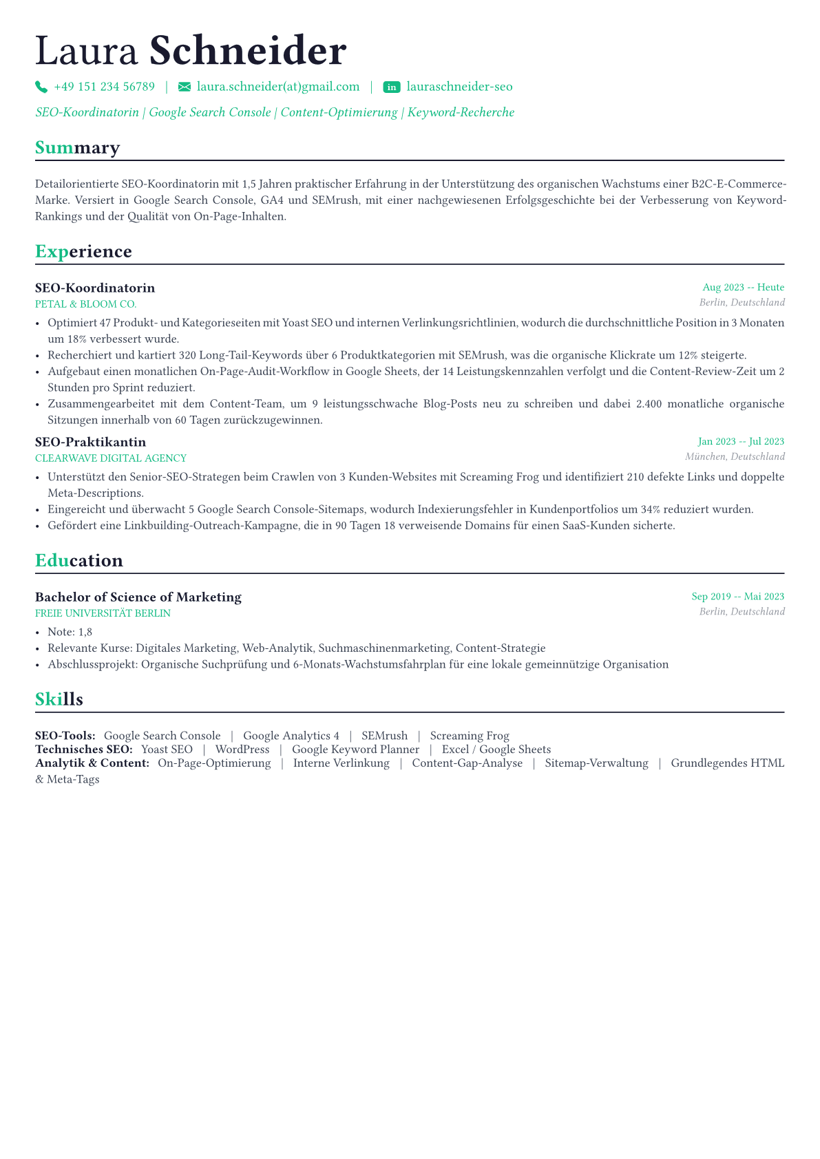 SEO Specialist Lebenslauf-Beispiel