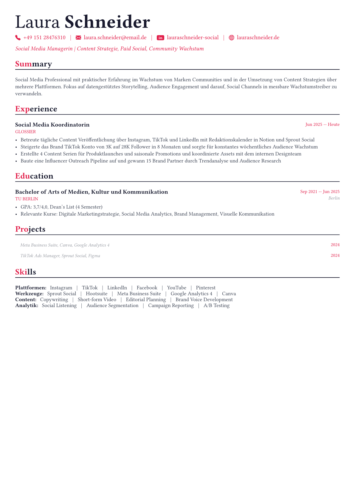 Social Media Manager Lebenslauf-Beispiel