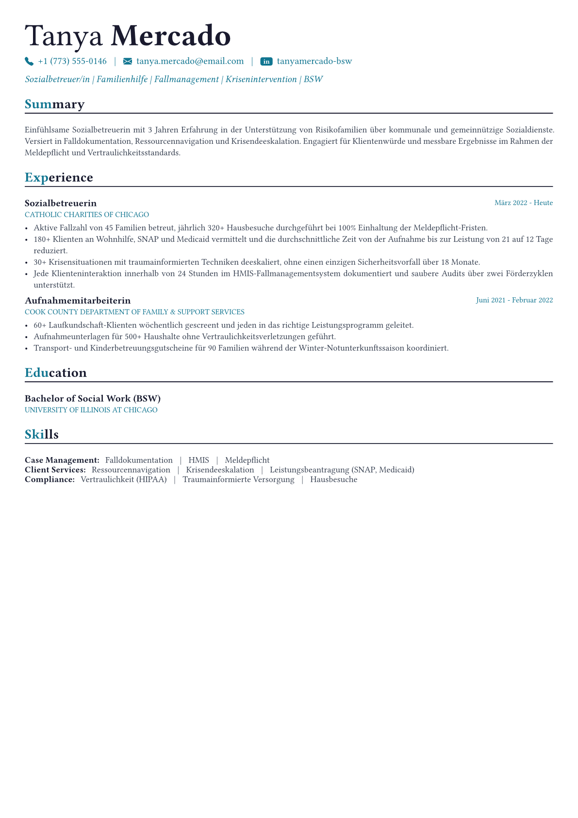Social Worker Lebenslauf-Beispiel