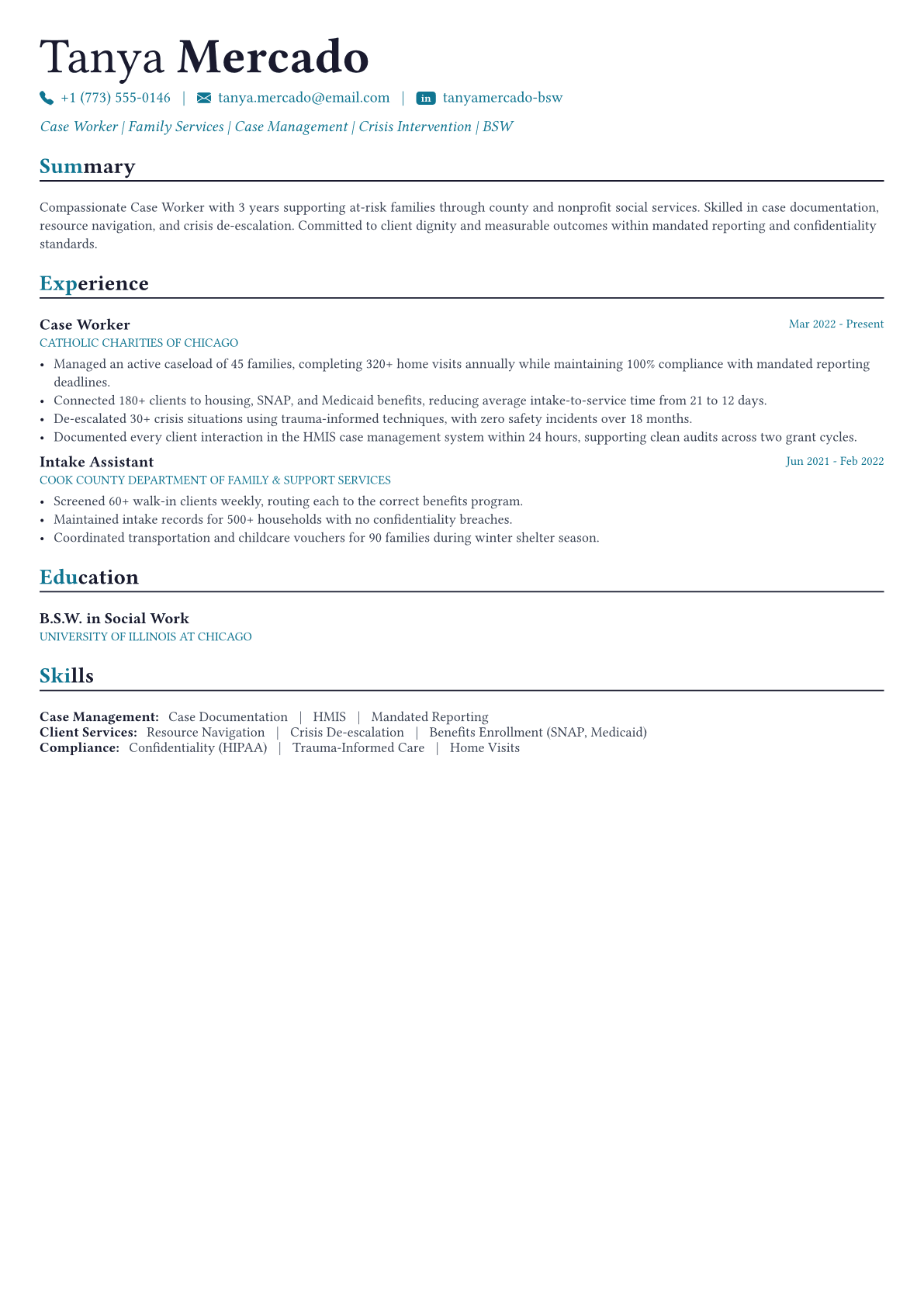 Social Worker resume example