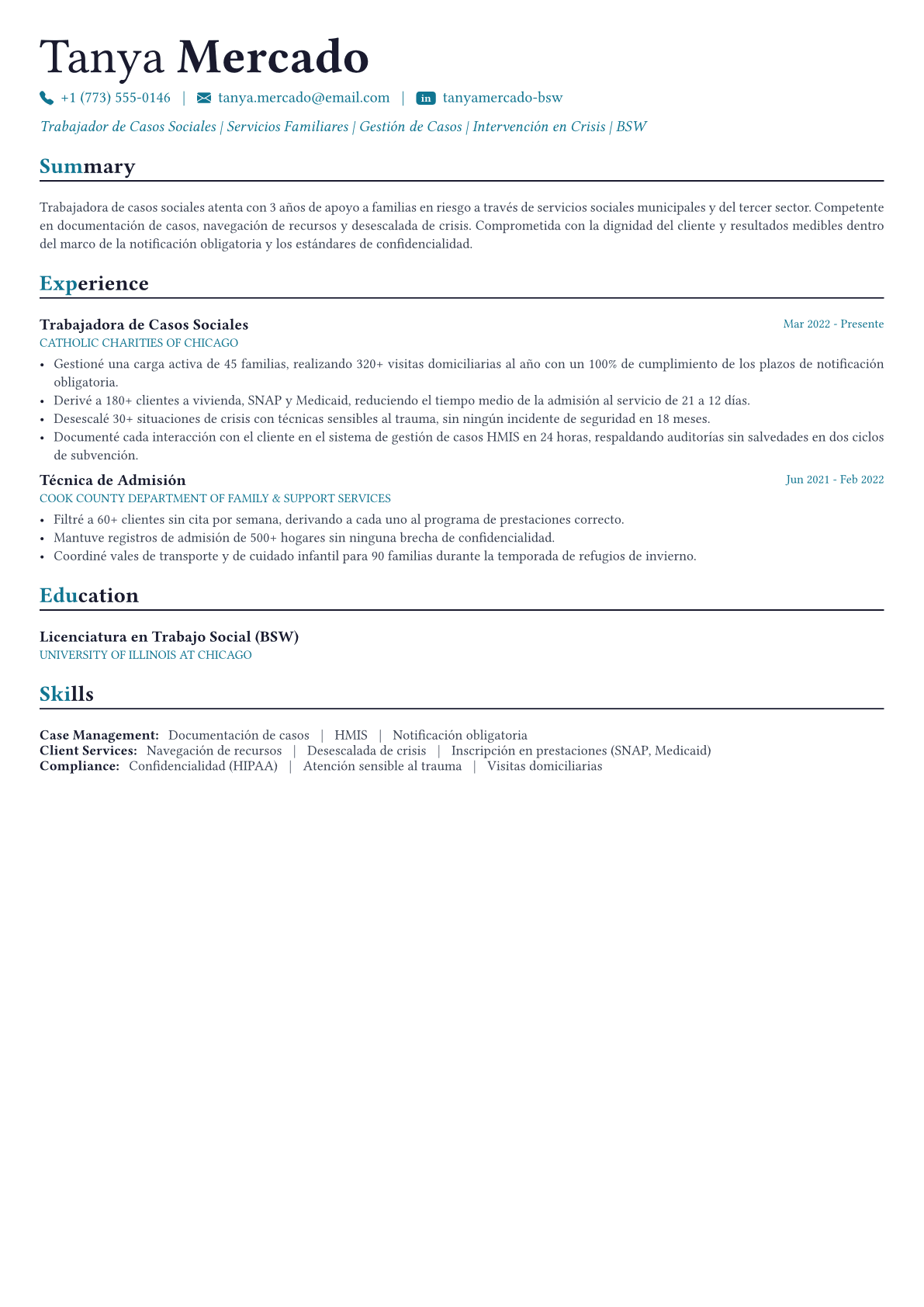 Social Worker ejemplo de CV