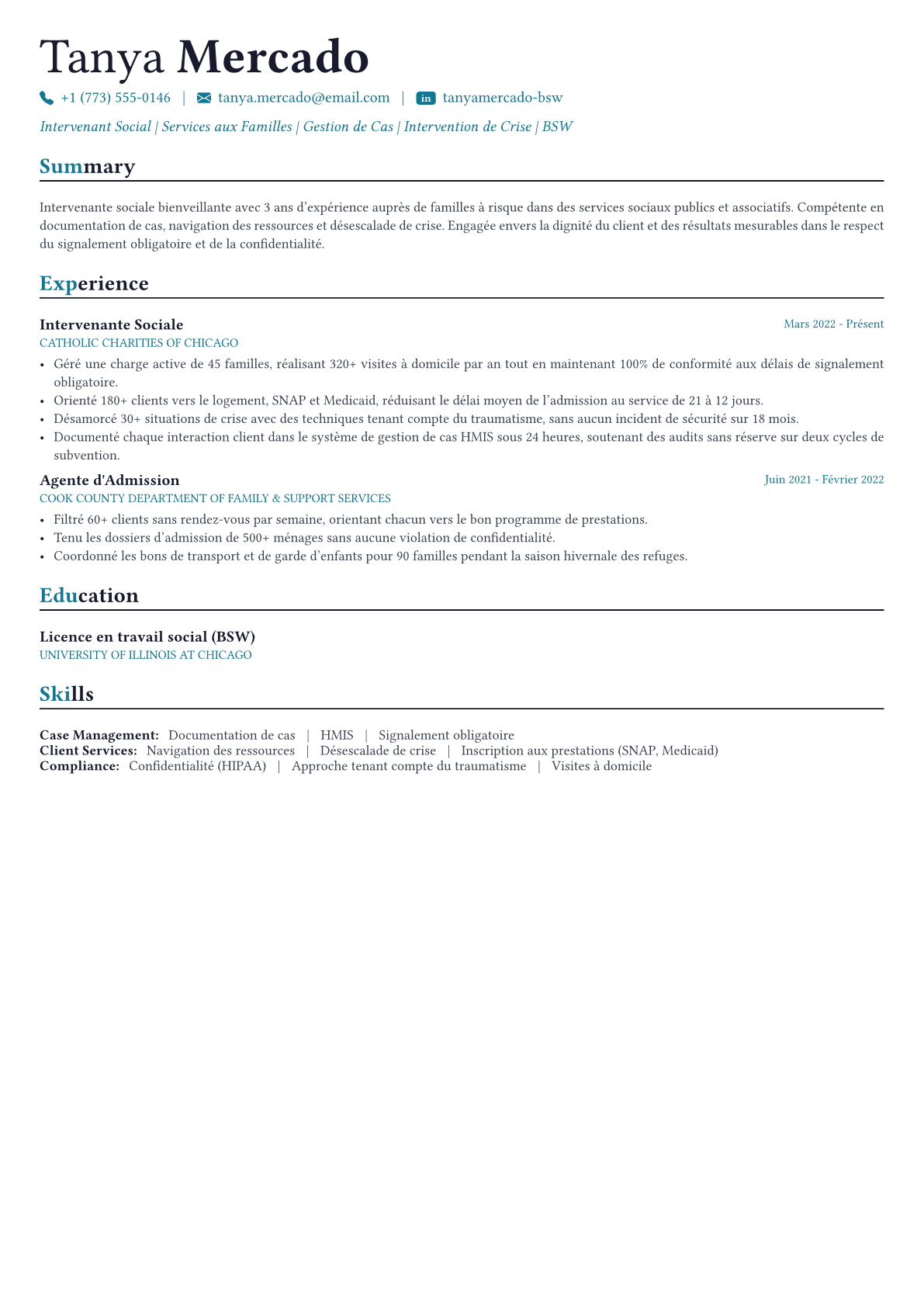 Social Worker exemple de CV