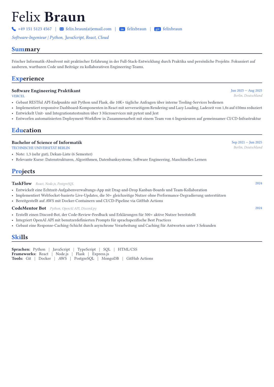 Softwareingenieur Lebenslauf-Beispiel