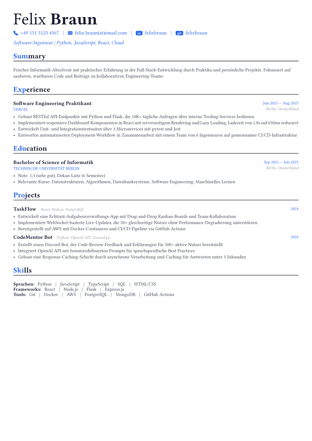 Software Engineer Lebenslauf-Beispiel