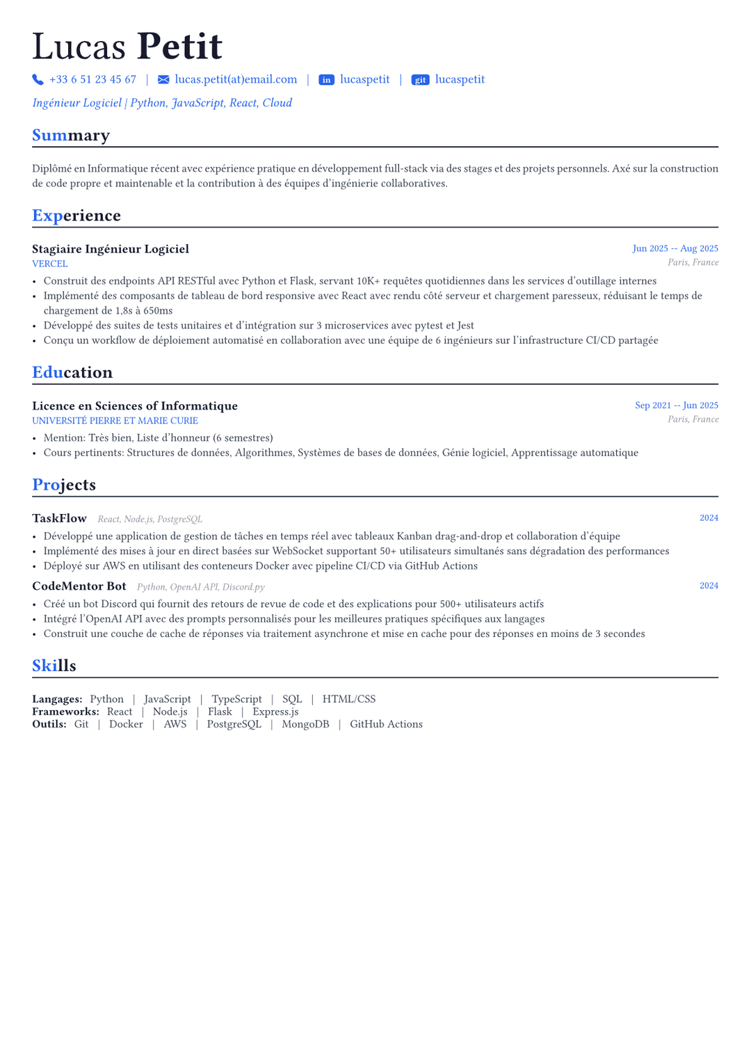Ingénieur logiciel exemple de CV