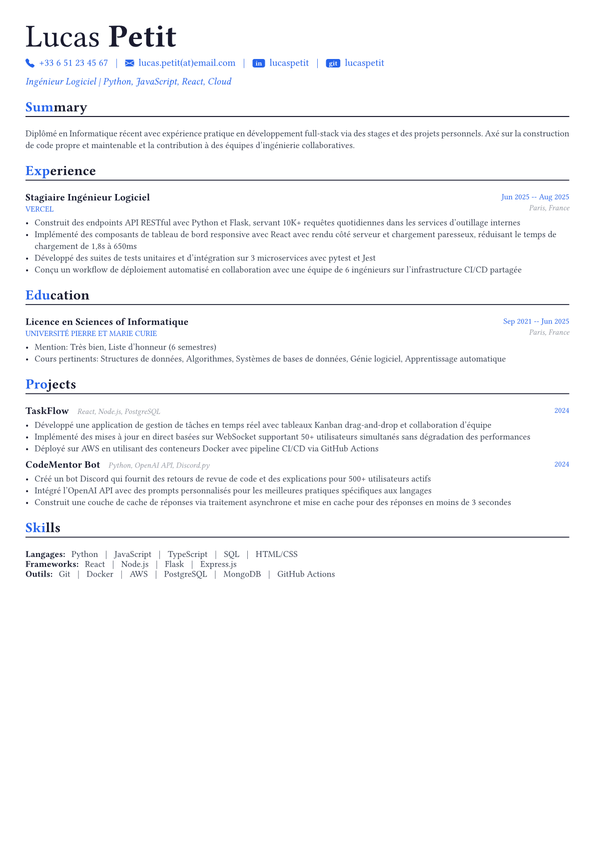 Software Engineer exemple de CV