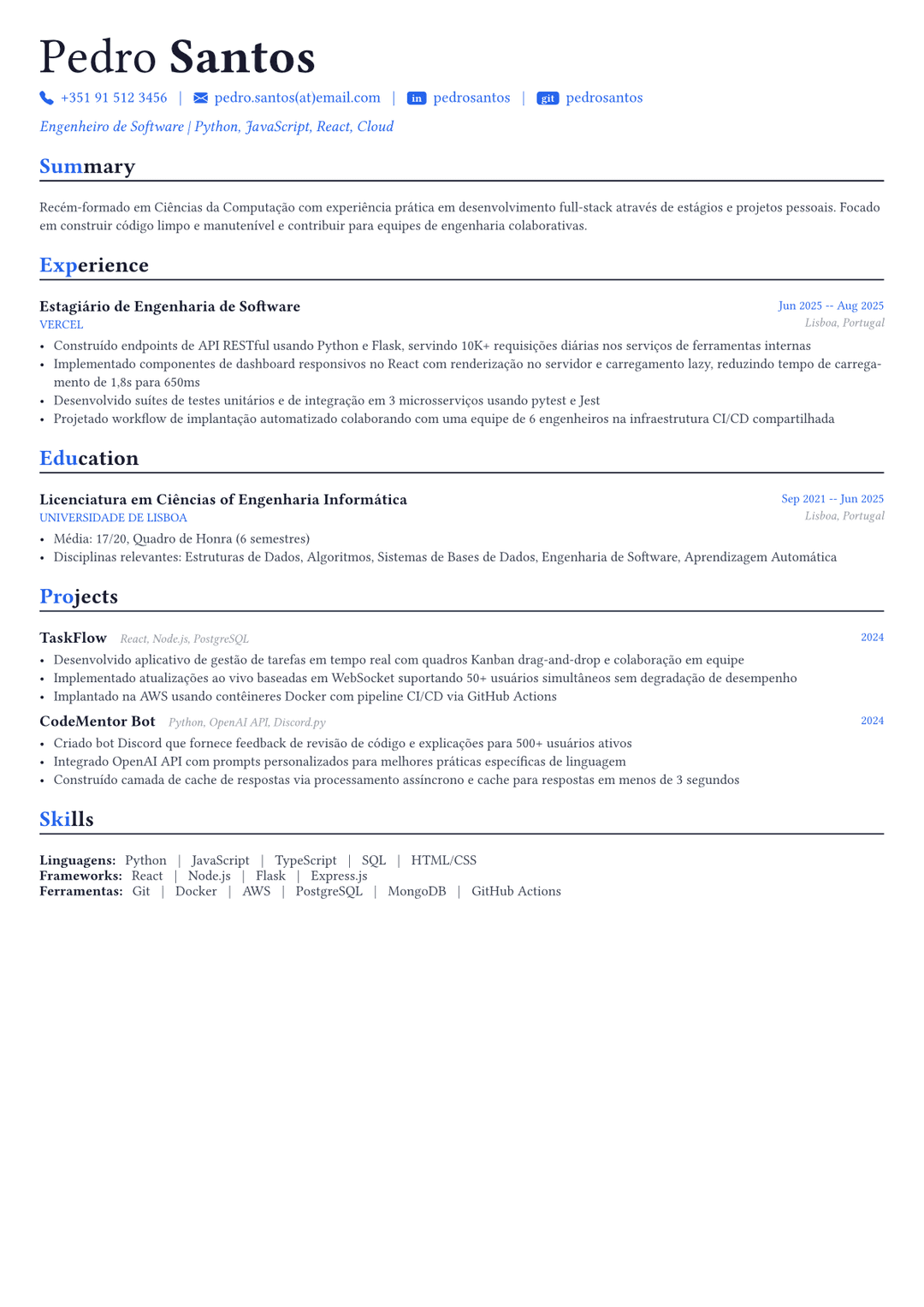 Engenheiro de software exemplo de currículo