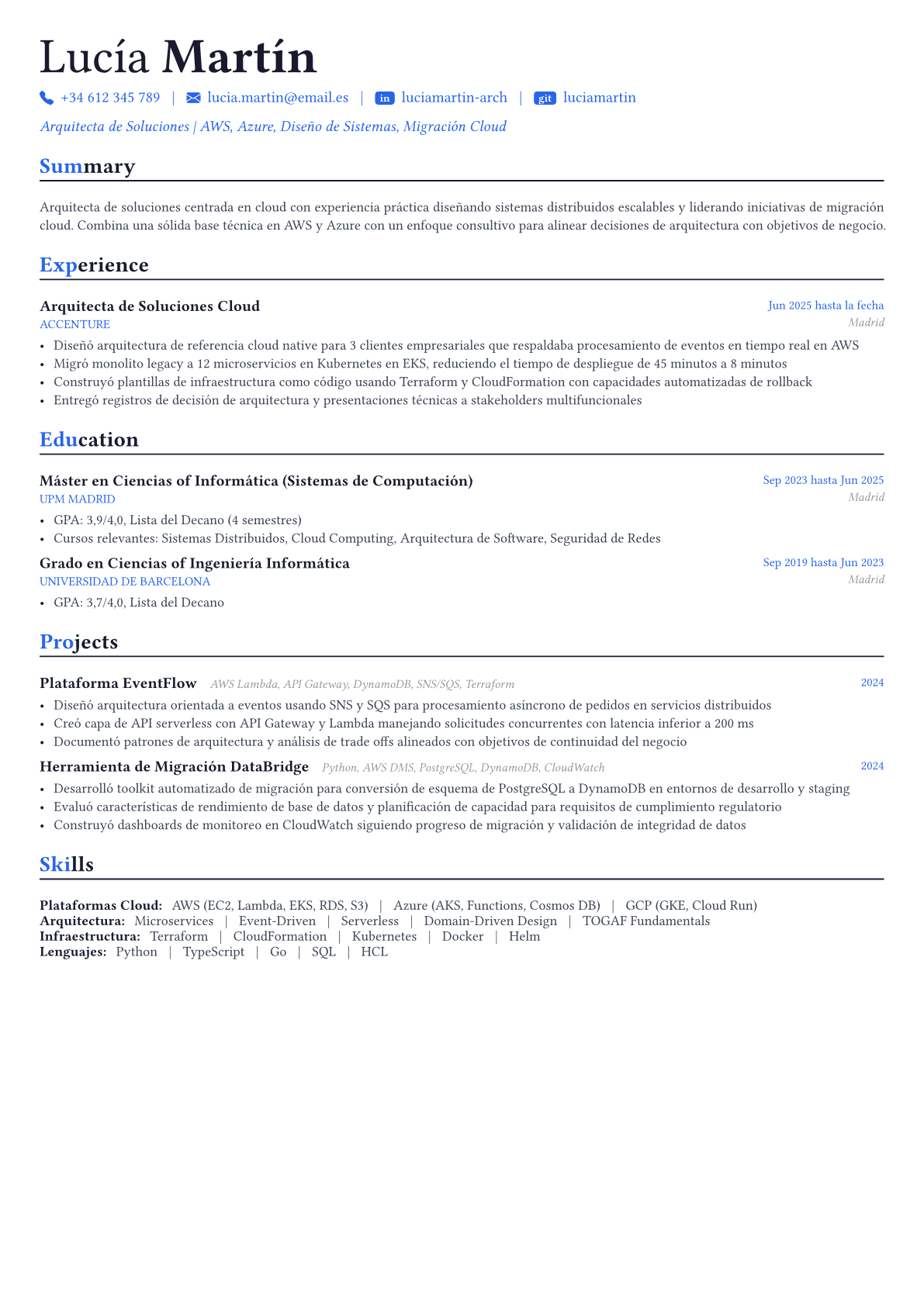 Solutions Architect ejemplo de CV