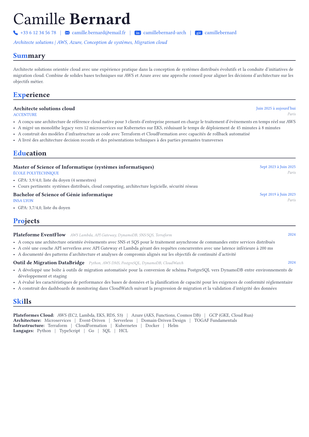 Solutions Architect exemple de CV