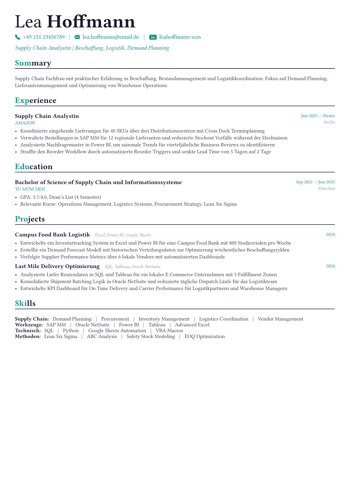 Supply Chain Manager Lebenslauf-Beispiel