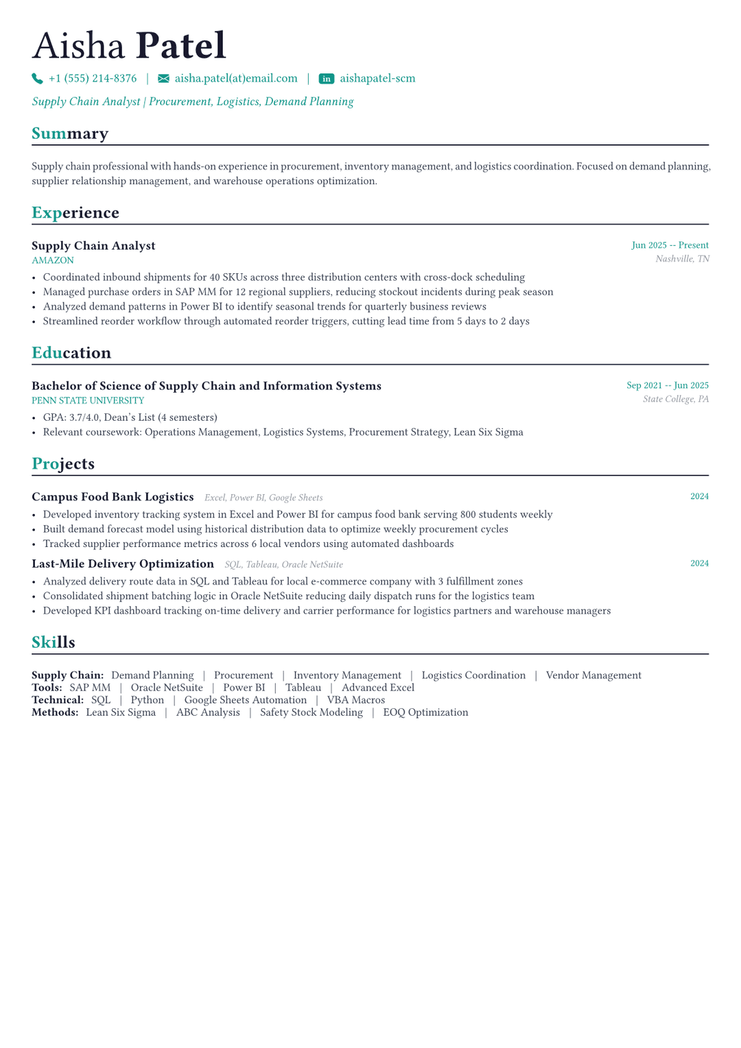 Supply Chain Manager resume example