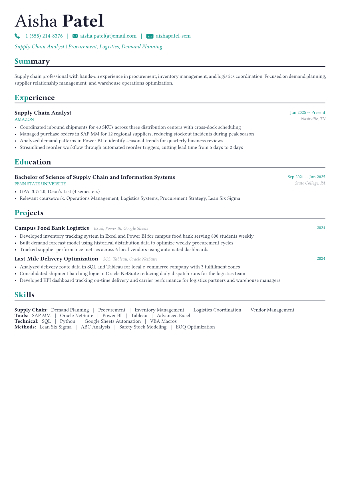 Supply Chain Manager resume example
