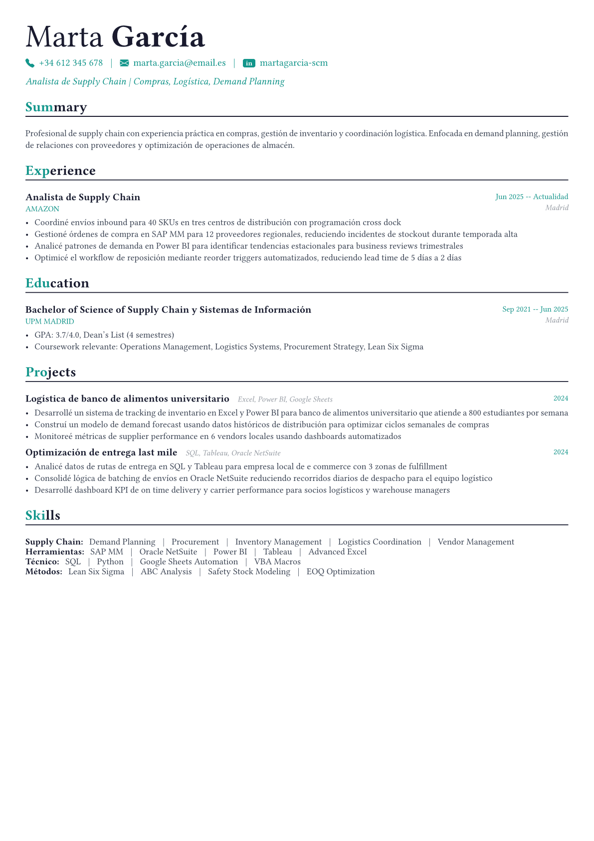 Supply Chain Manager ejemplo de CV