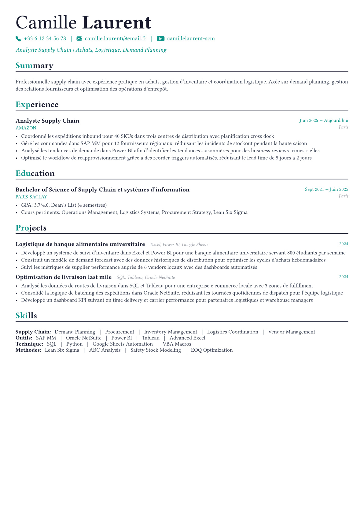 Supply Chain Manager exemple de CV