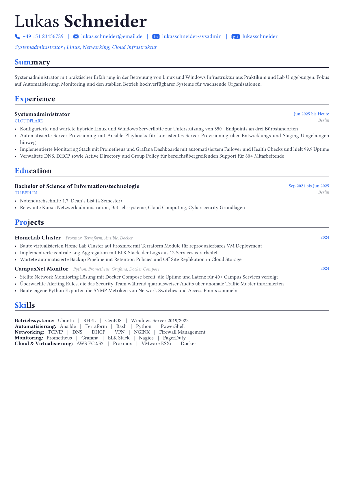 System Administrator Lebenslauf-Beispiel