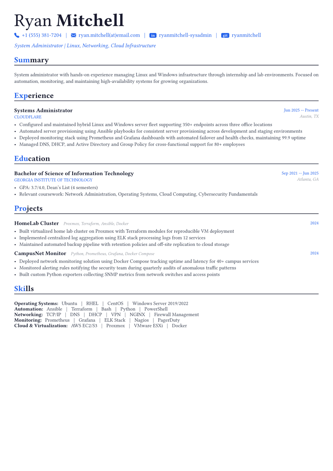 System Administrator resume example
