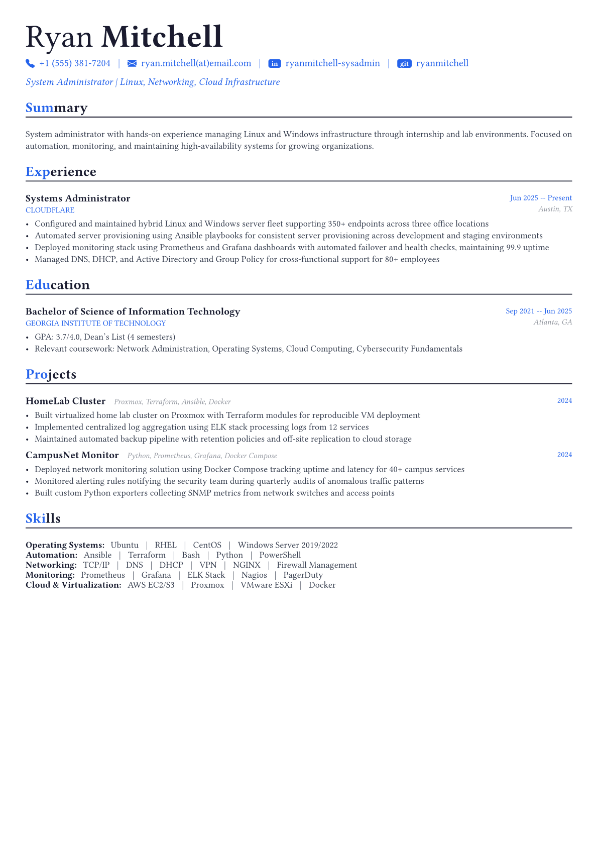 System Administrator resume example