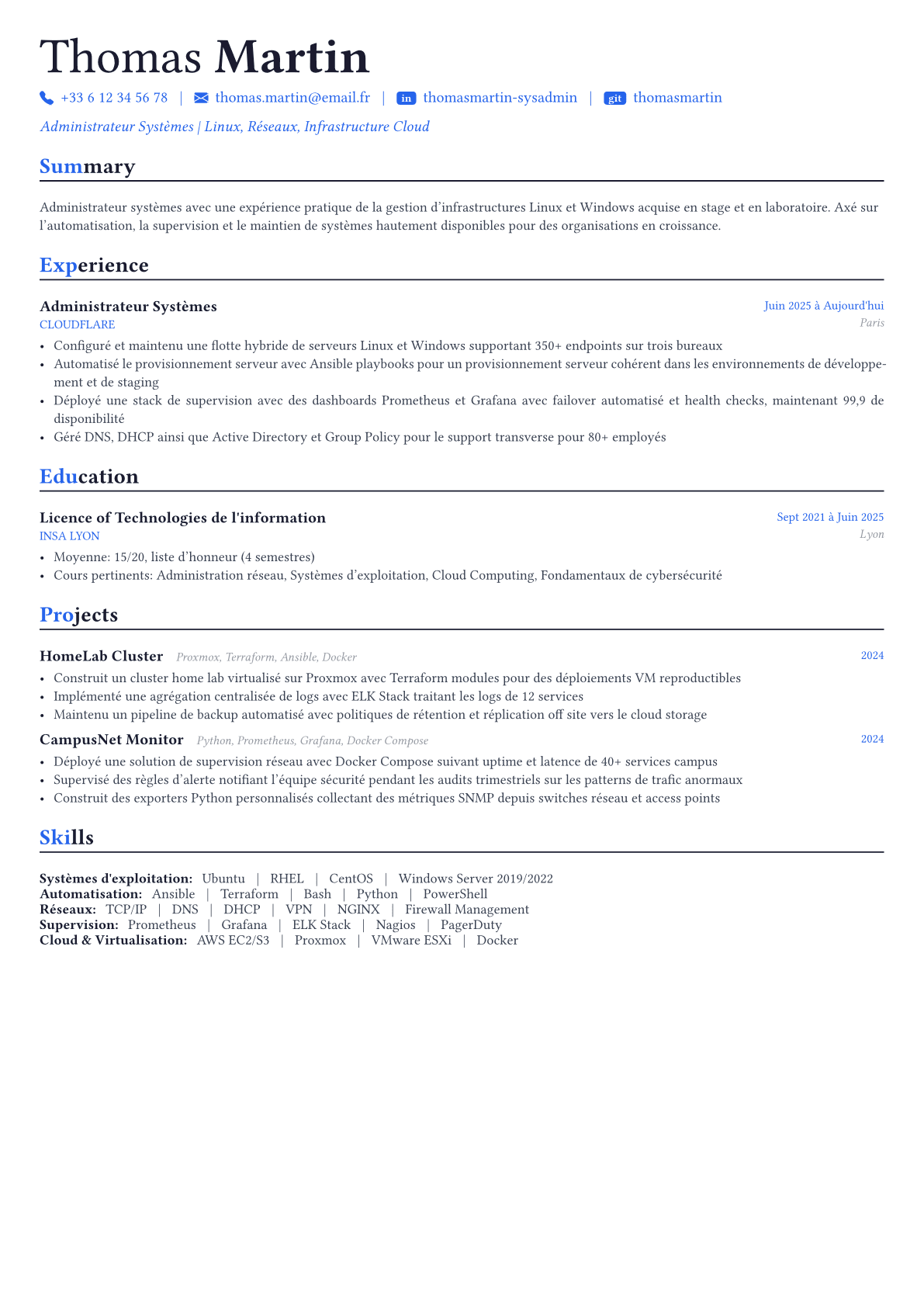 System Administrator exemple de CV