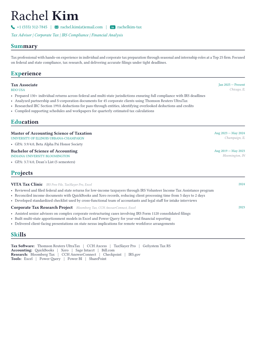 Tax Advisor resume example