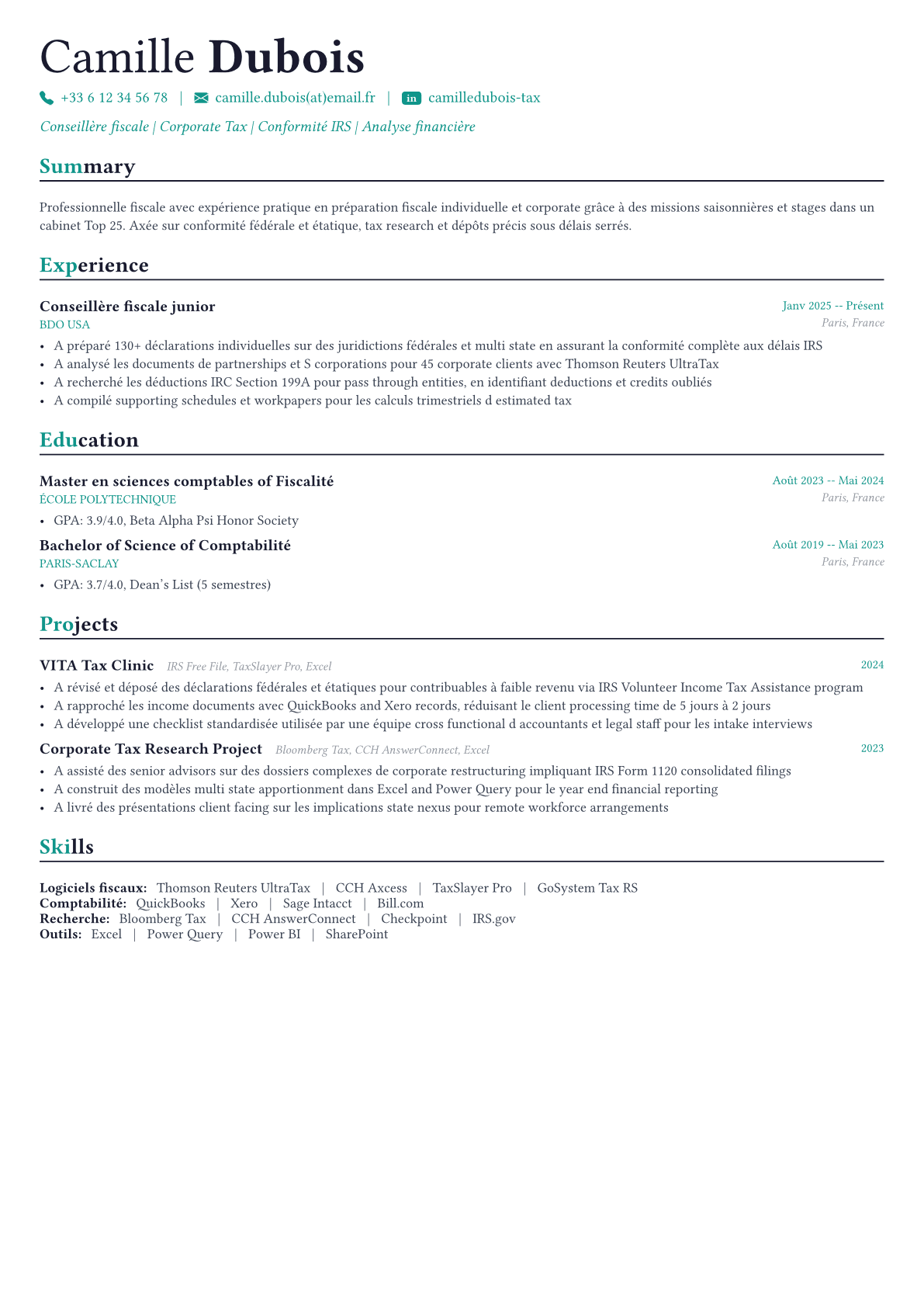 Tax Advisor exemple de CV