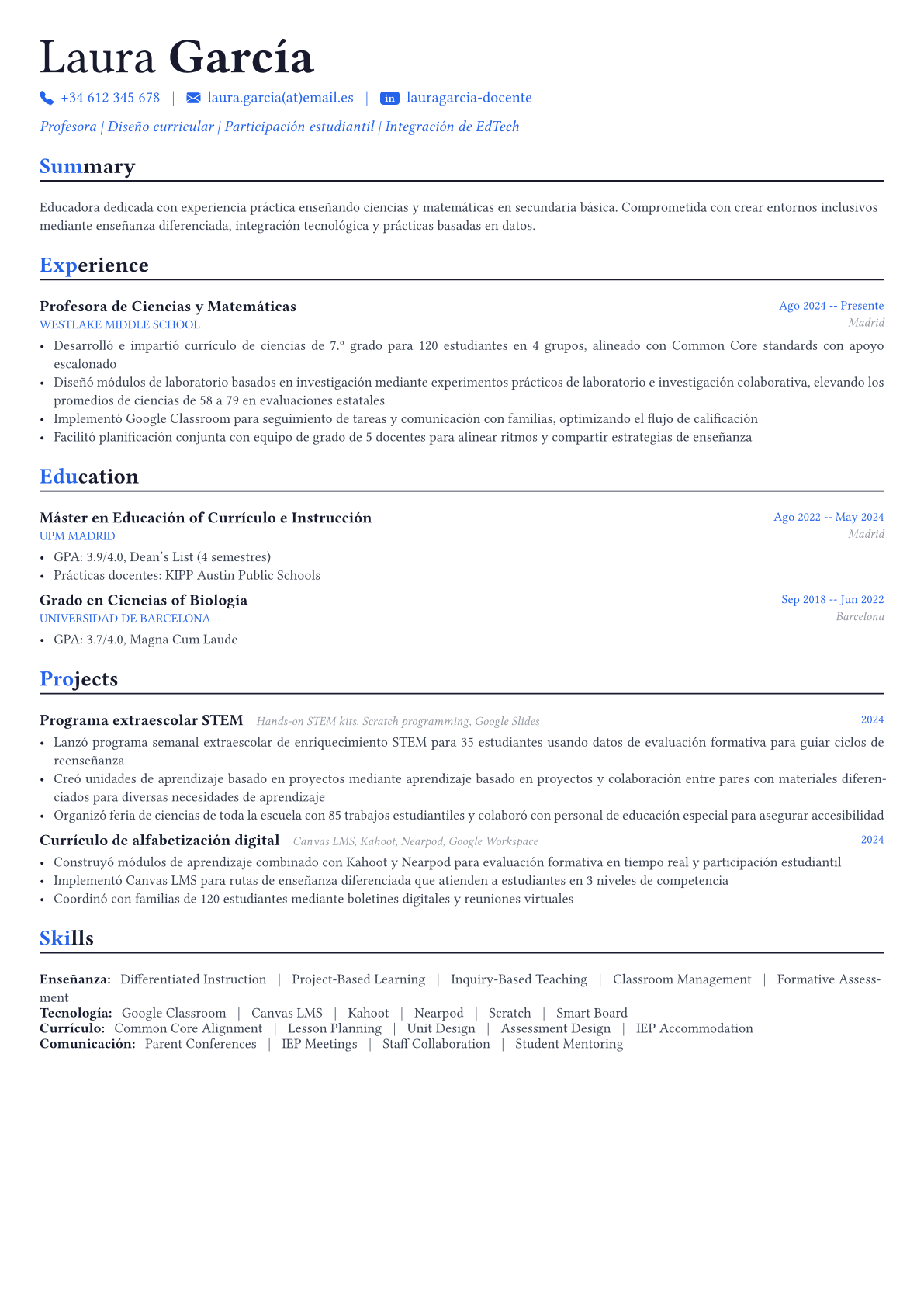 Teacher ejemplo de CV