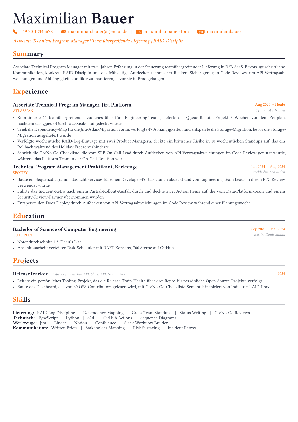 Technical Program Manager Lebenslauf-Beispiel