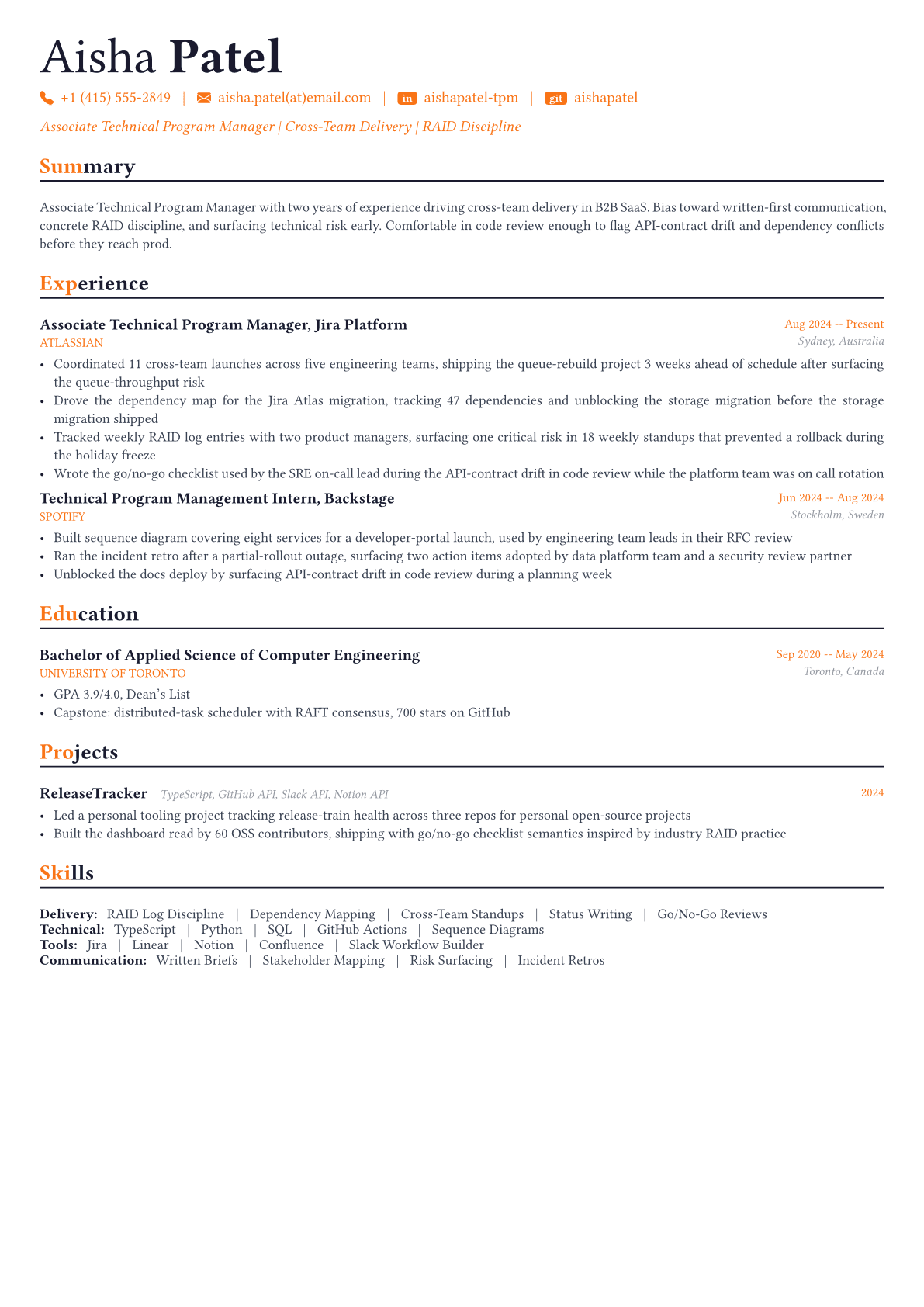 Technical Program Manager resume example
