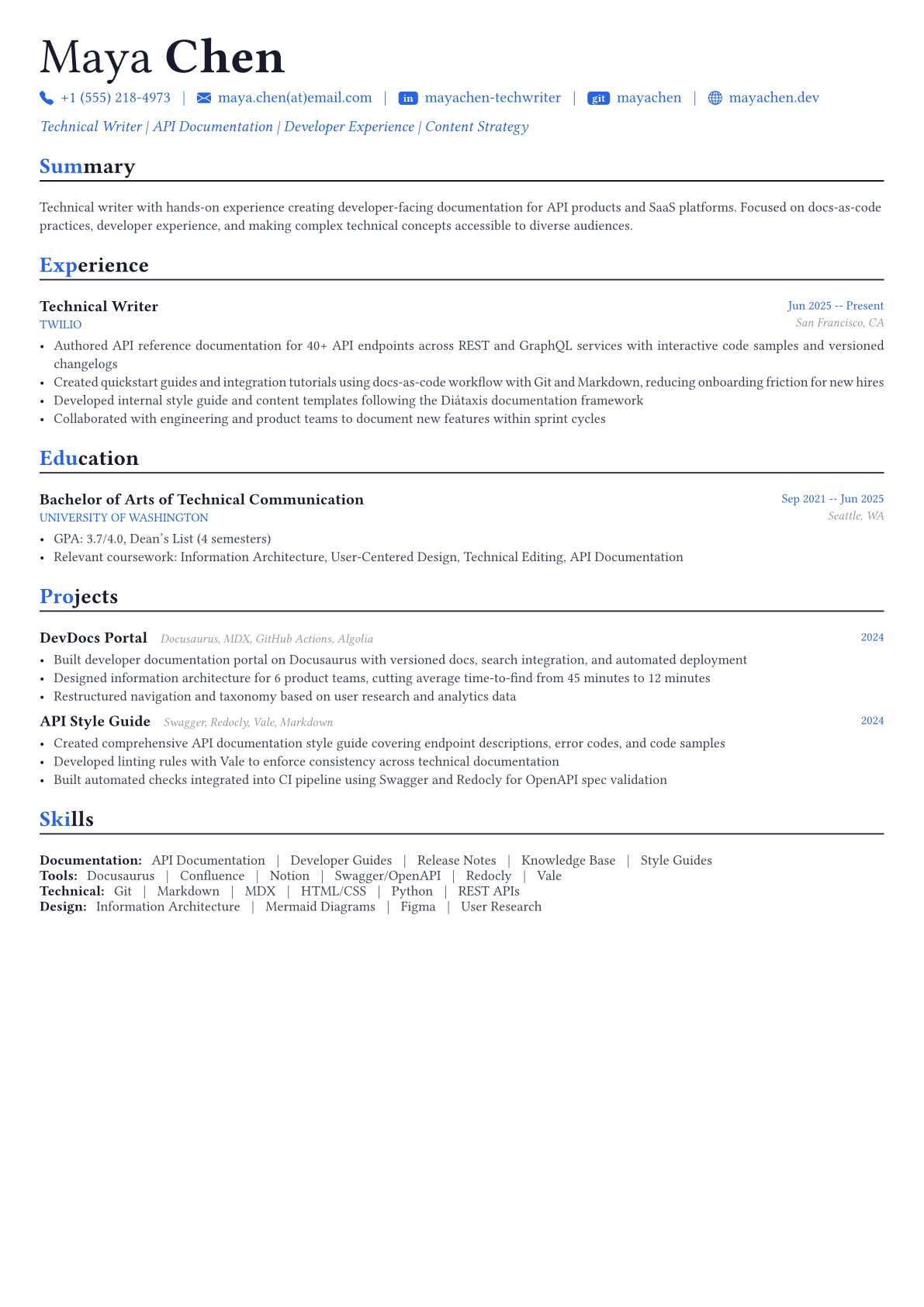 Технический писатель пример CV