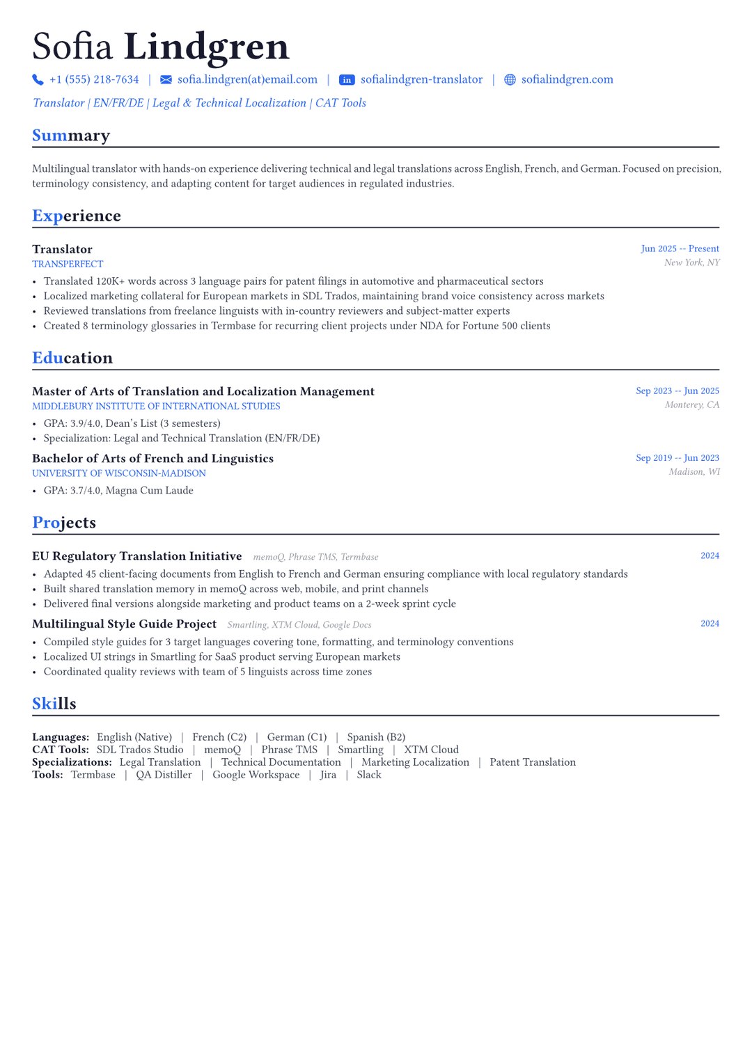 Translator resume example