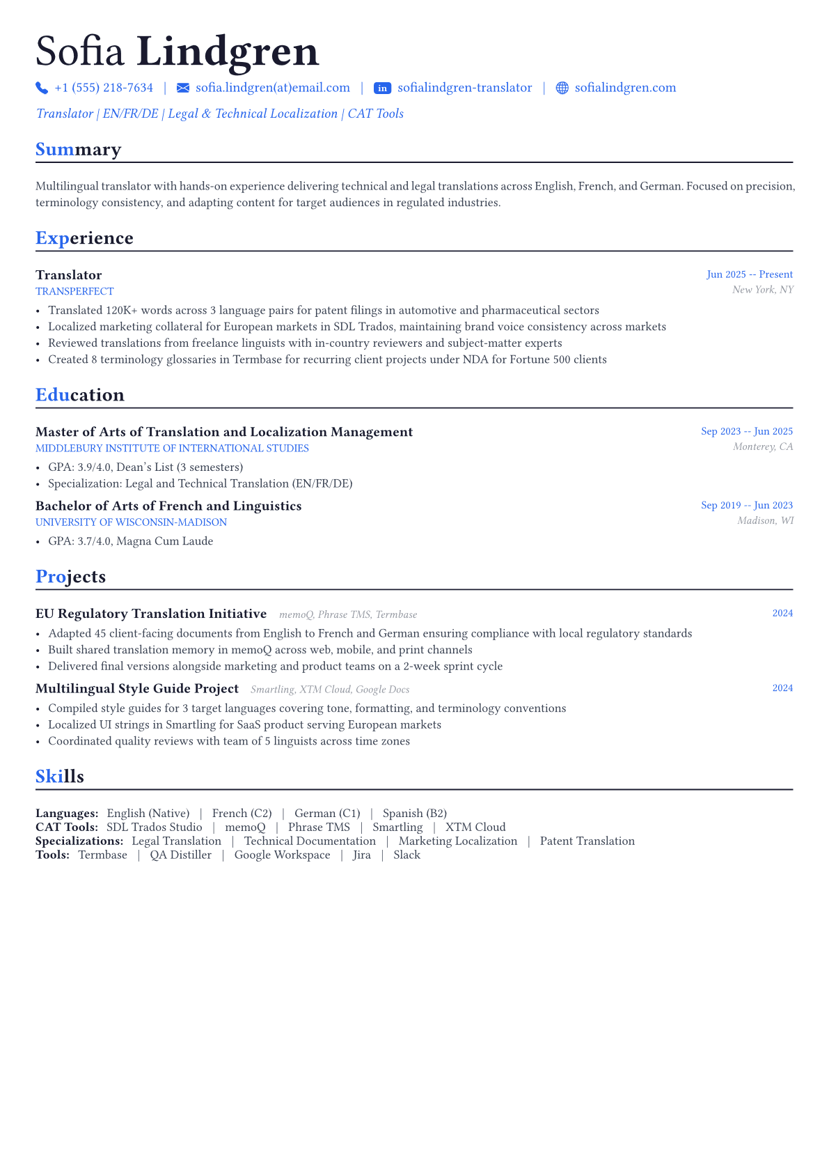Translator resume example