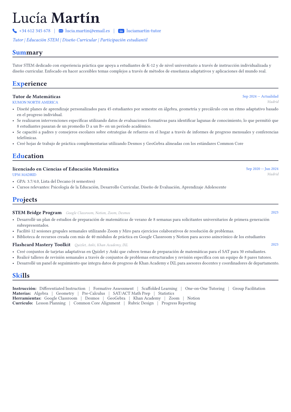 Tutor ejemplo de CV