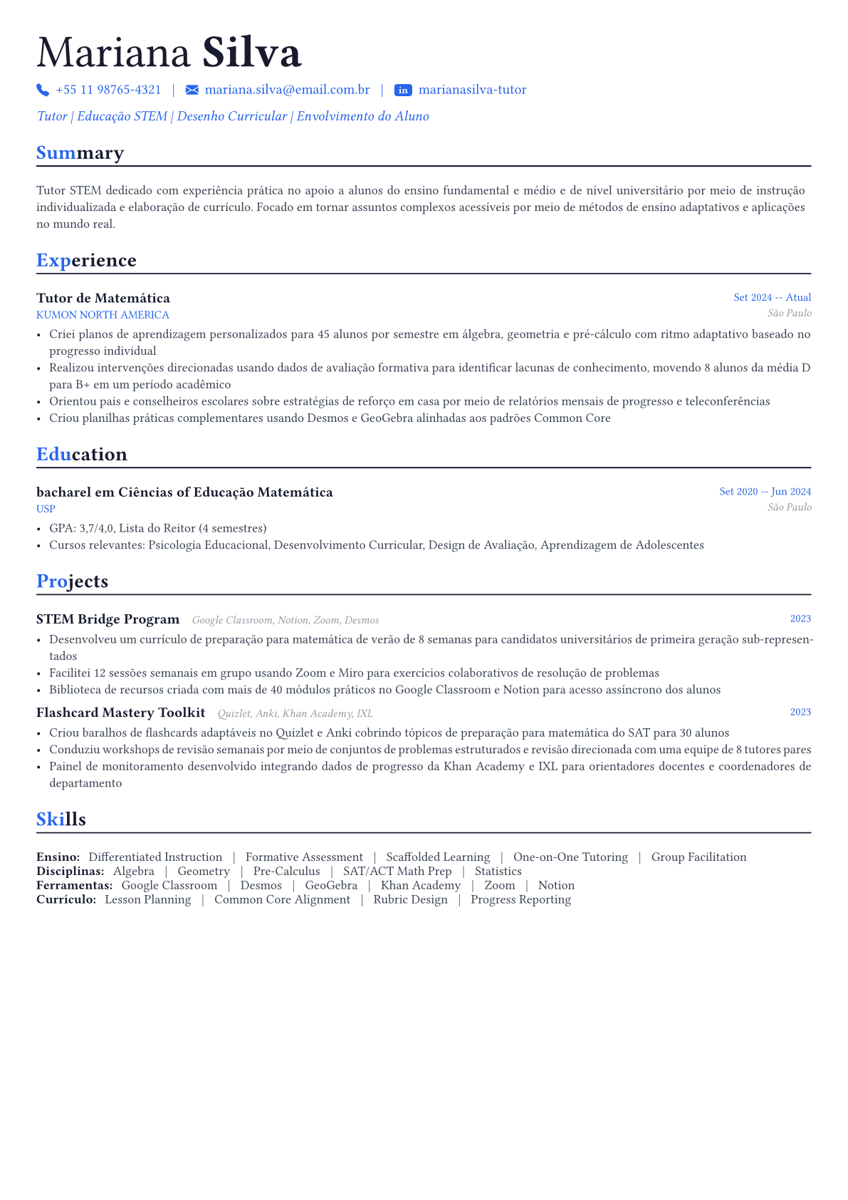 Tutor exemplo de currículo