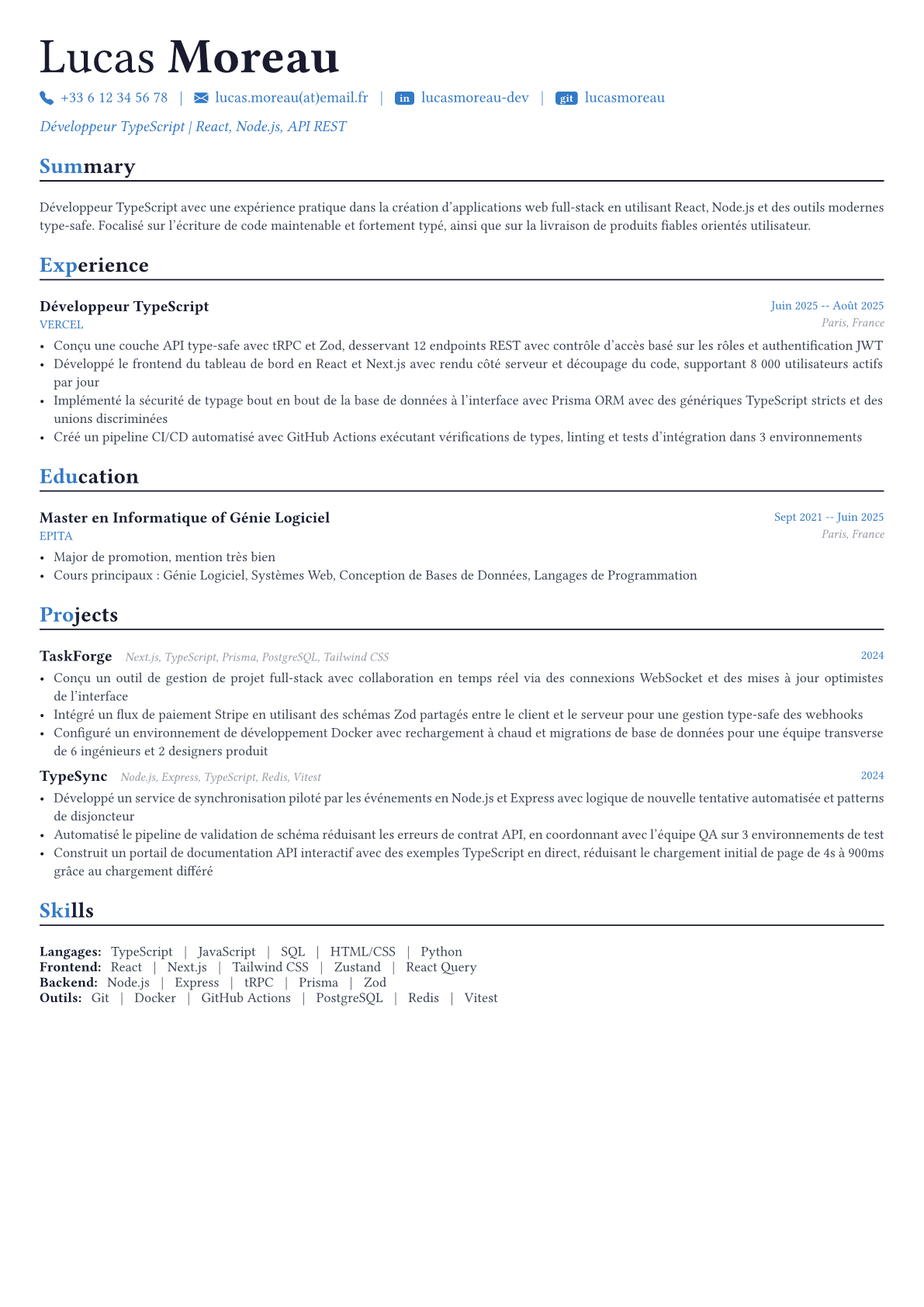 TypeScript Developer exemple de CV