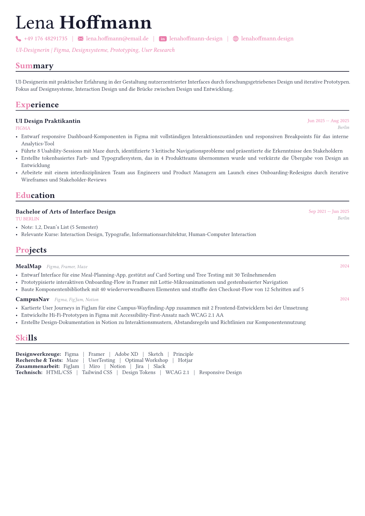 UI Designer Lebenslauf-Beispiel
