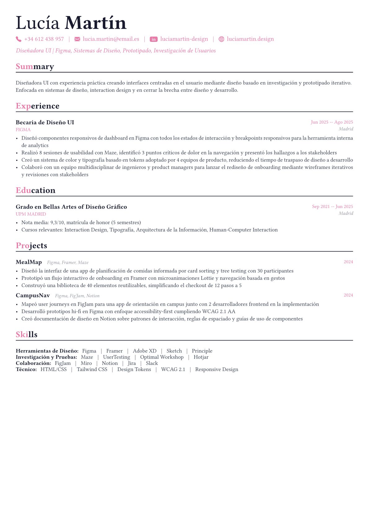 UI Designer ejemplo de CV