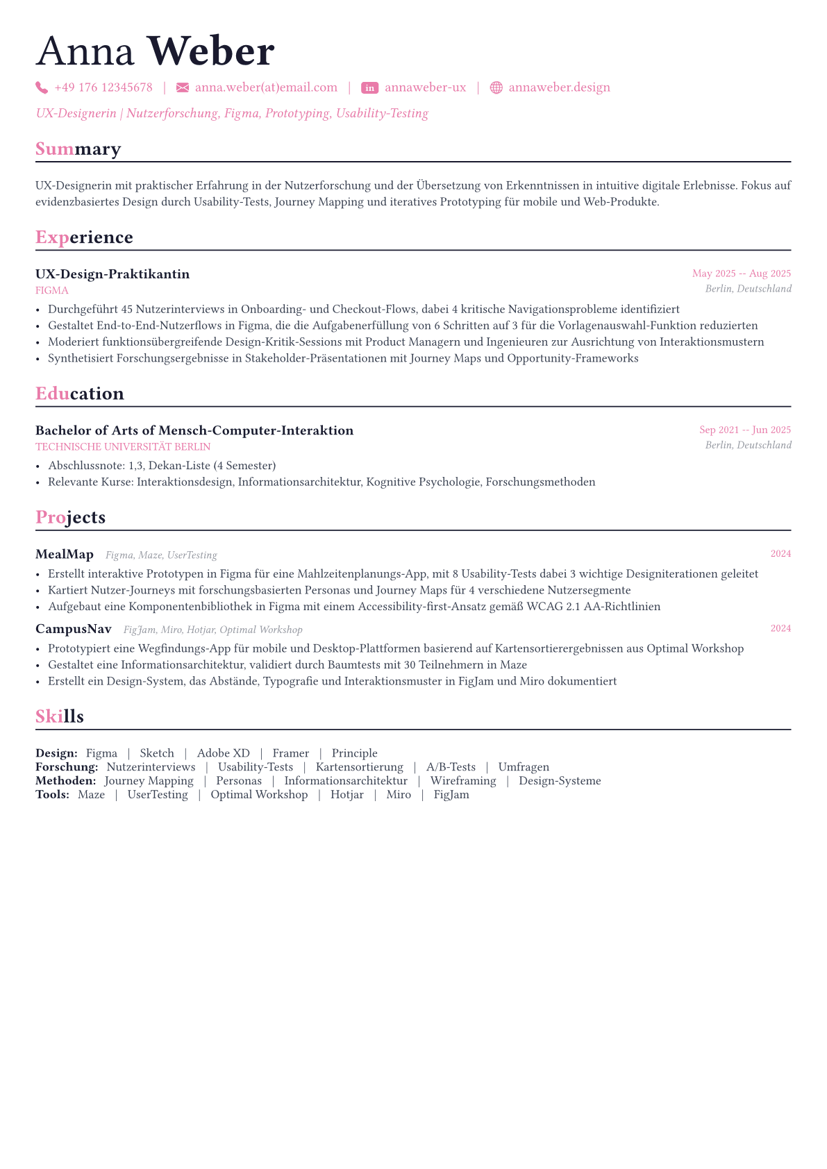 UX Designer Lebenslauf-Beispiel