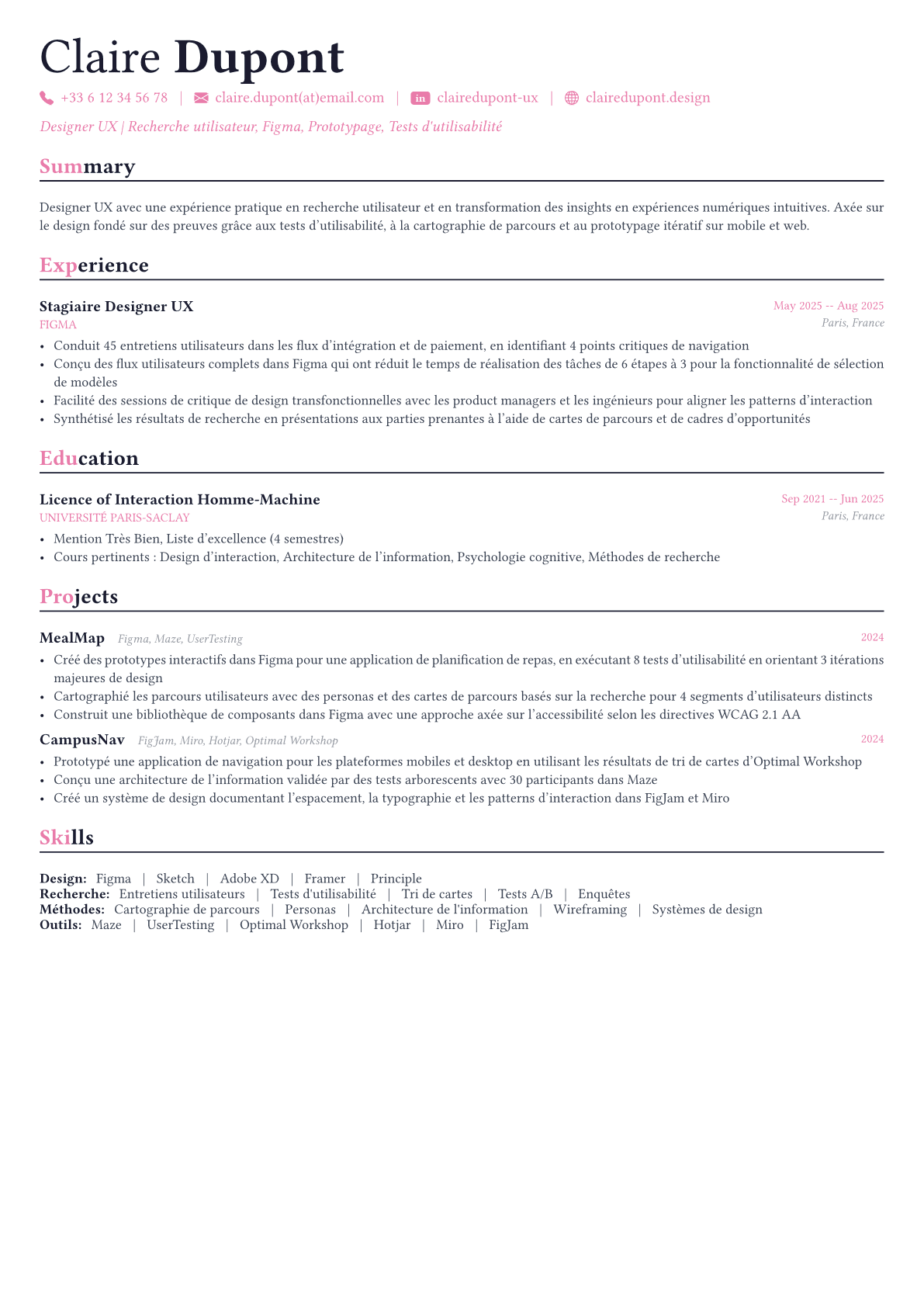 UX Designer exemple de CV