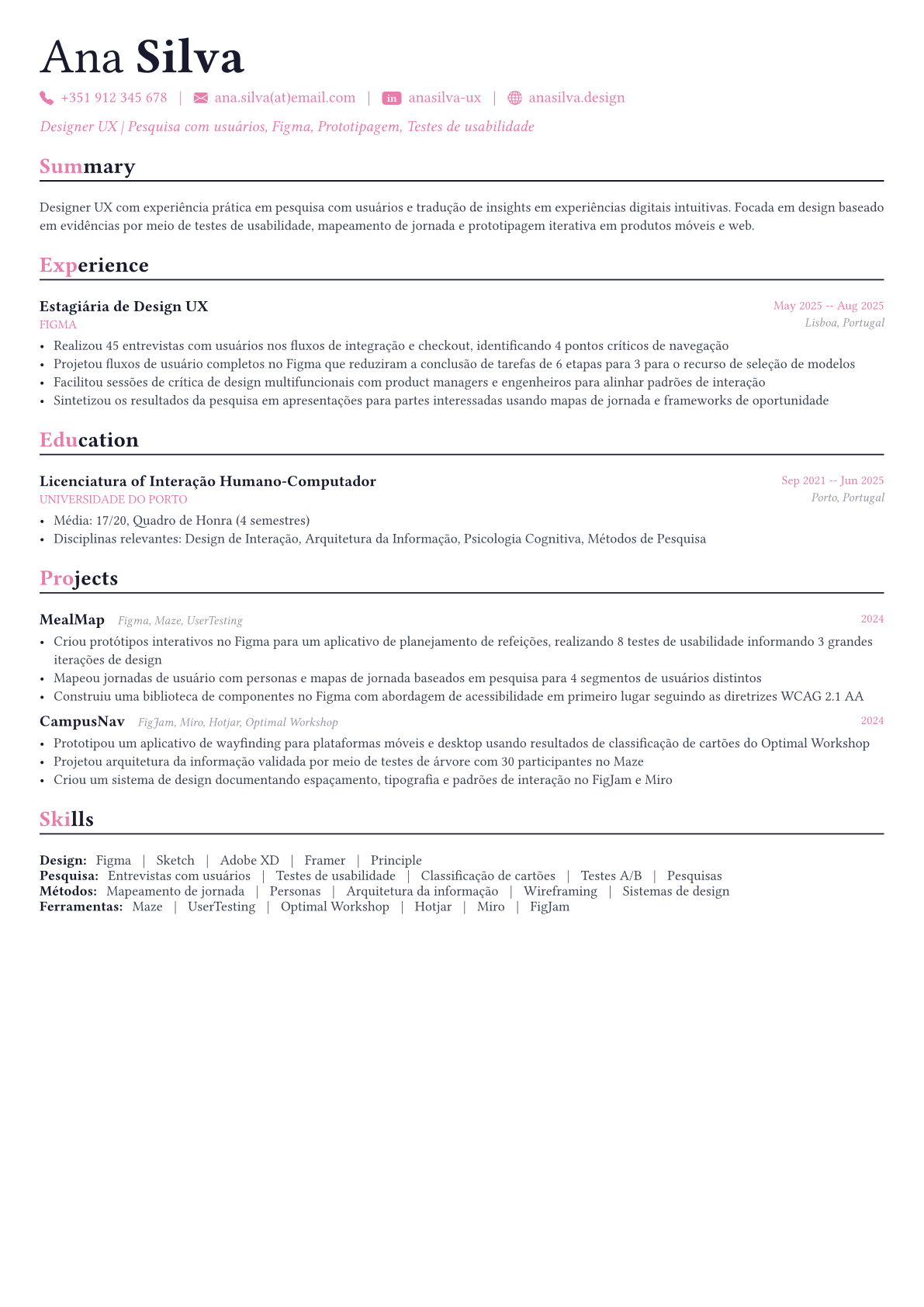 UX Designer exemplo de currículo