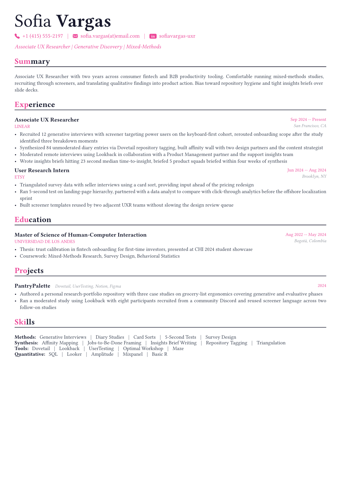 UX Researcher resume example
