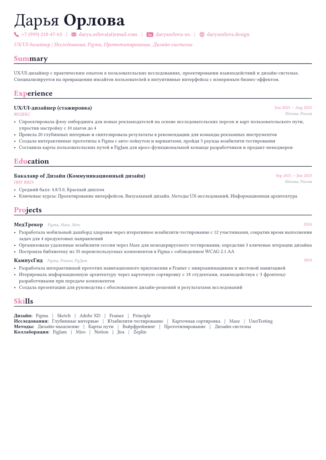 UX/UI Дизайнер пример CV