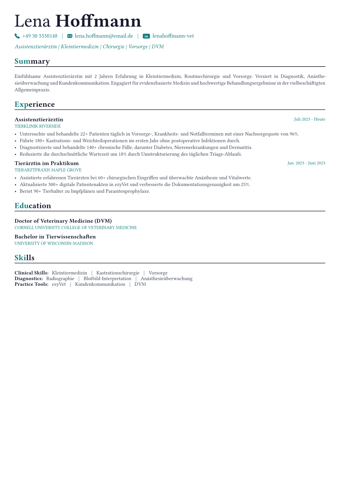 Veterinarian Lebenslauf-Beispiel