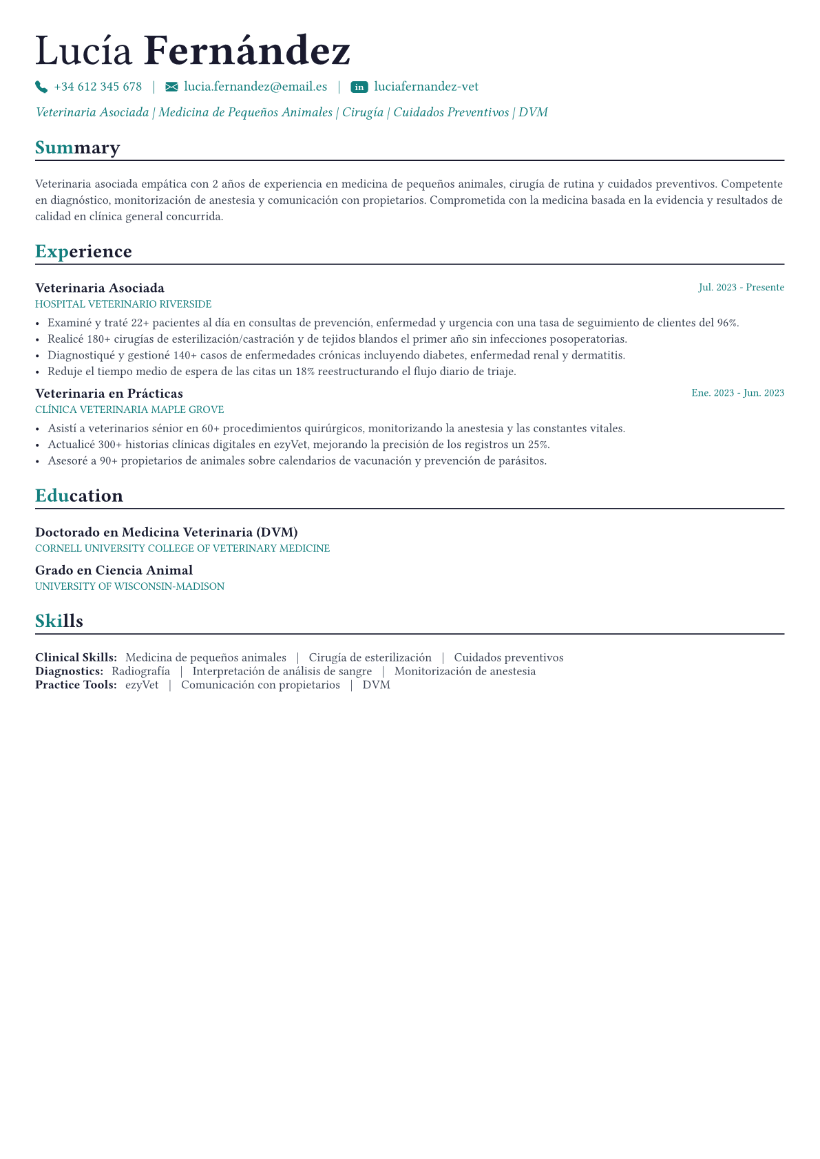 Veterinarian ejemplo de CV