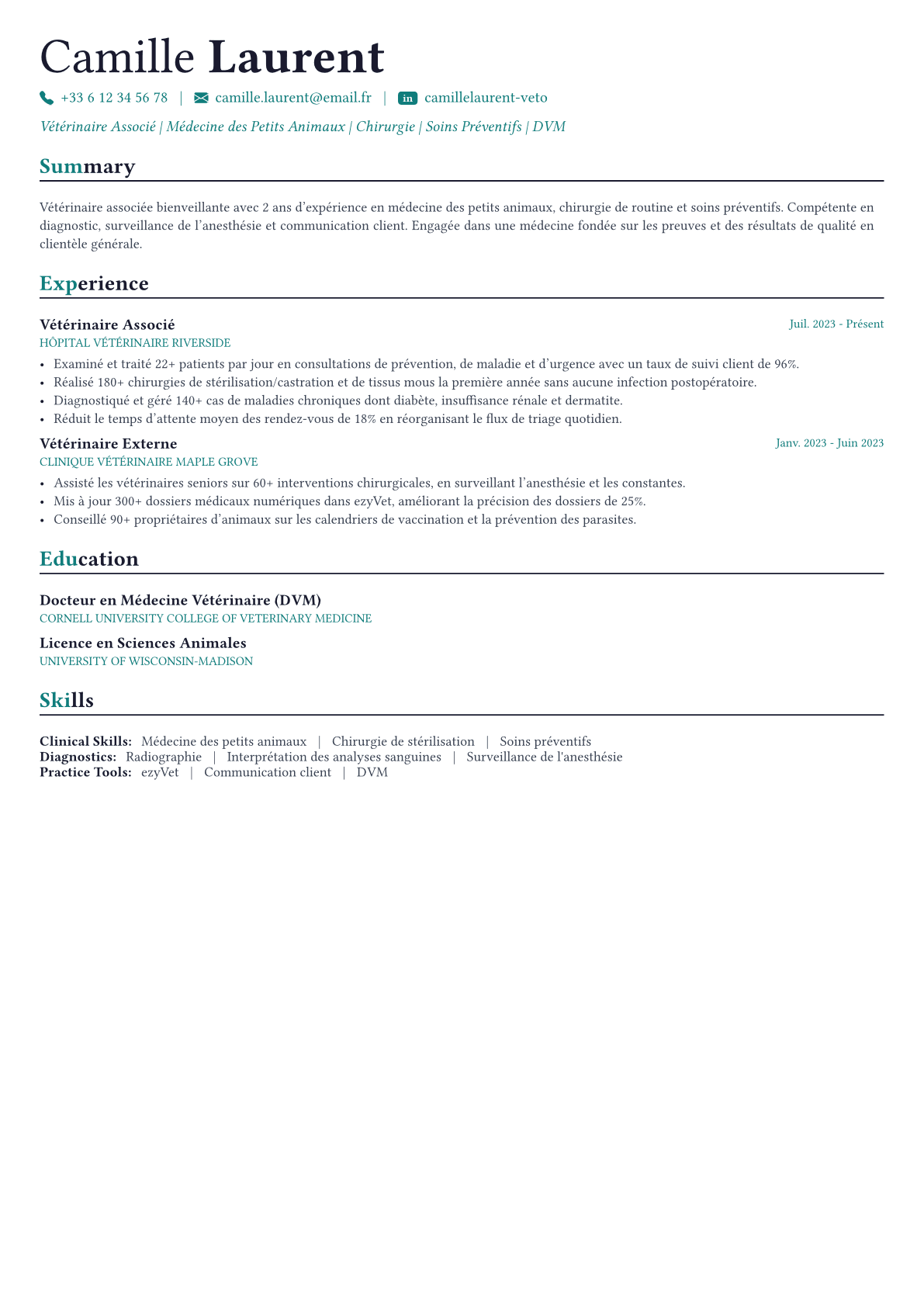 Veterinarian exemple de CV